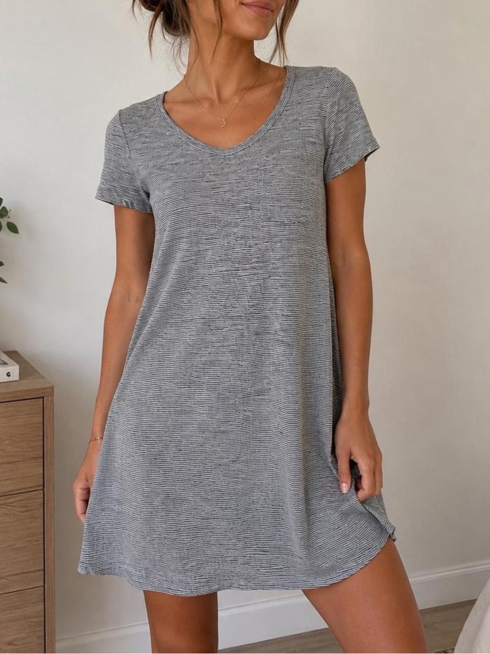 J.Crew XXS Gray Striped Short Sleeve T-Shirt Dress with Pocket